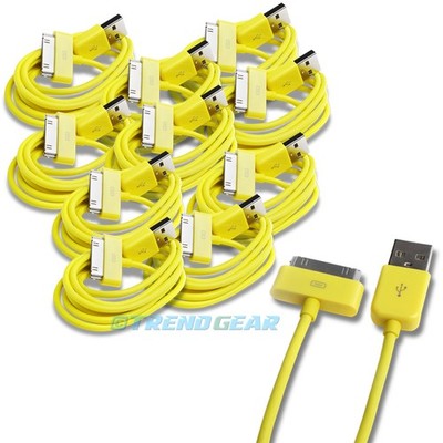 10PCS USB SYNC DATA POWER CHARGER CABLE NEW IPAD IPHONE IPOD CLASSIC NANO YELLOW