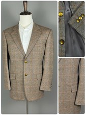 Givenchy Monsieur Vintage Plaid Tweed Blazer 100 Cashmere Brown Gold Buttons