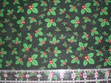 3/4 Yd. Holly Berries on Black Holiday Print Fabric