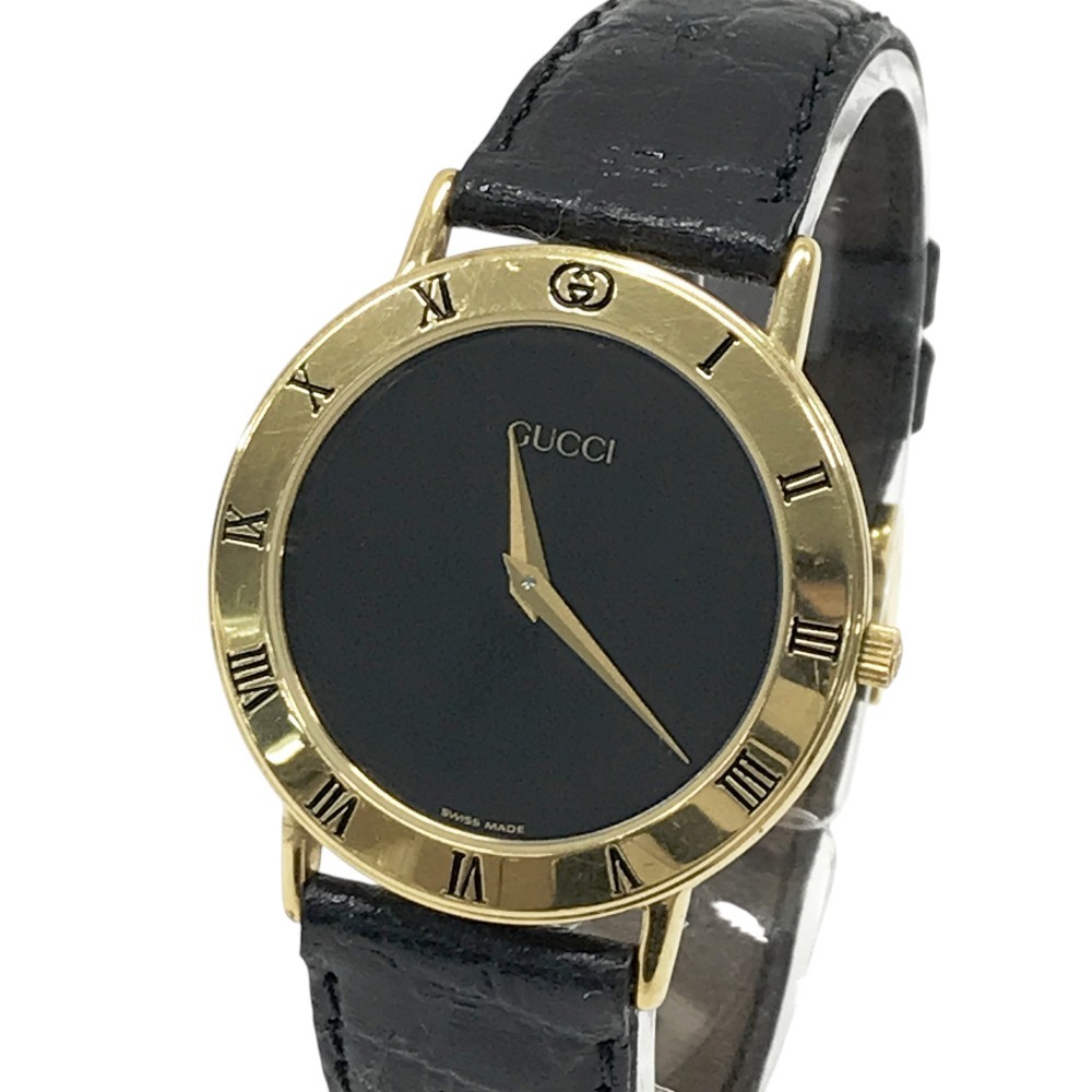 Gucci 0520552 3000.2.M Gold Black Quartz Watch Pre-Owned-image