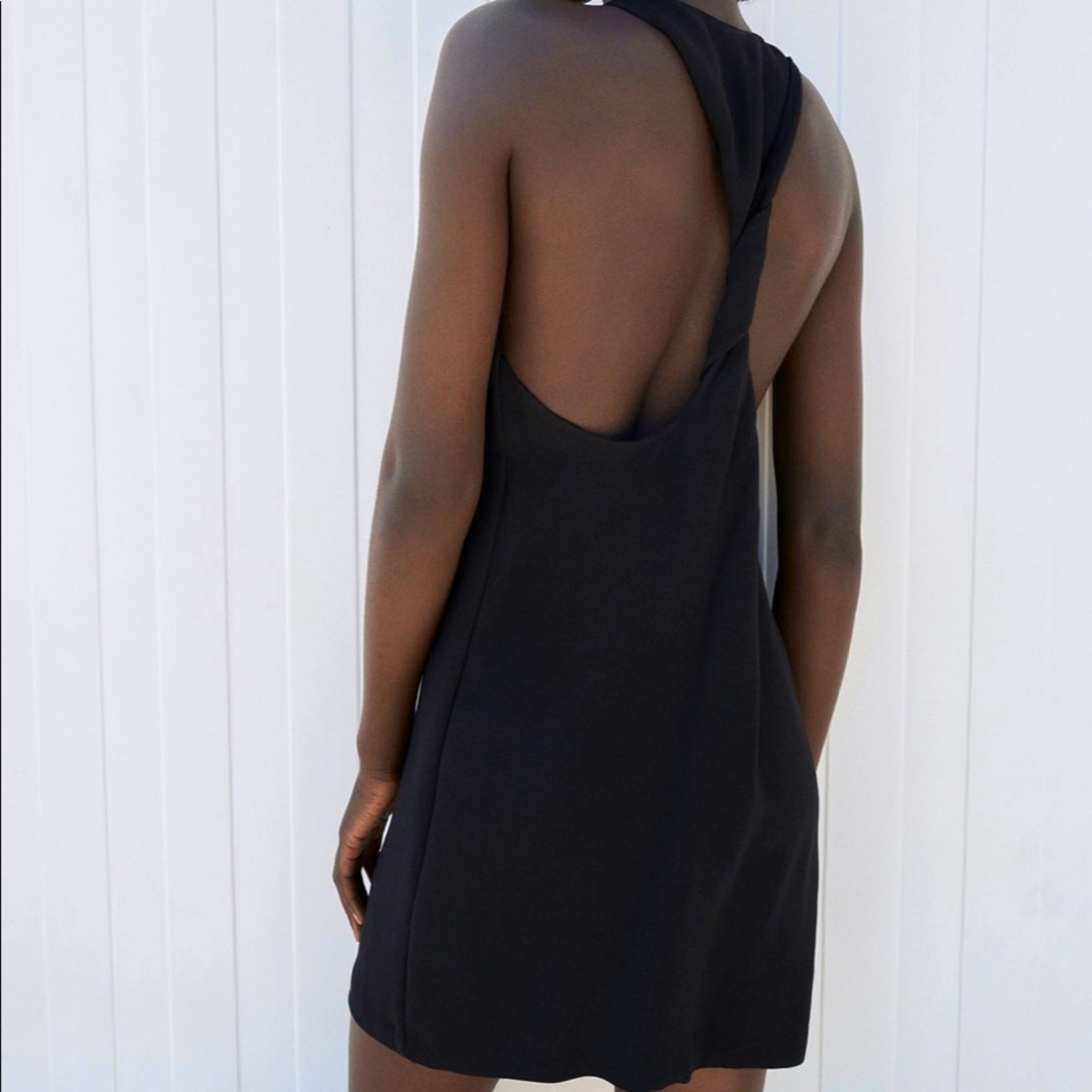 Zara Black Halter Linen Blend Mini Dress Size Small thumbnail 4