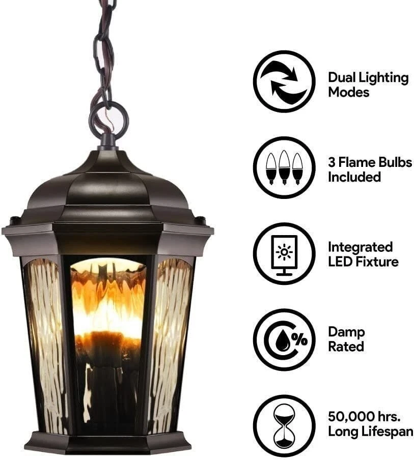 Euri Lighting EHL-130W-MD, Linterna Colgante Llama Parpadeante con Seguridad... Foto 4 de 4