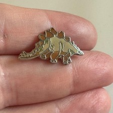 Stegosaurus Dinosaur Lapel Pin Small Gold-Tone Enamel Tie Tack Vintage