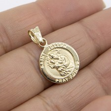 1" Textured Saint Joseph Pray For Us Medallion Pendant Real 14K Yellow Gold