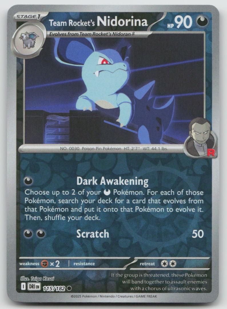 Team Rocket's Nidorina 115/182 Common Destined Rivals Pokemon Reverse Holo NM