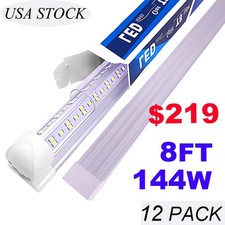 12PCS 8FT LED Shop Light 144W T8 Linkable LED Light Fixture For Garage Warehouse