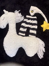 Newborn Unicorn Fluffy White Star Night Cap Black White Stripe for photo or play