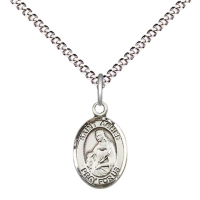 Sterling Silver Saint Agnes of Rome Medal 18'' Lobster Claw Chain Necklace w/ Box