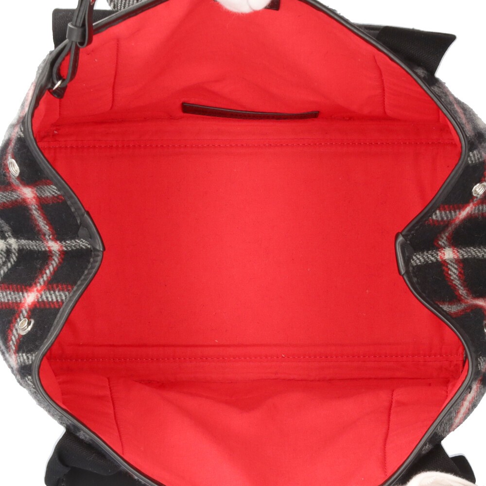 BALENCIAGA tartan check pattern Handbag 339933 wool Navy Cabas S used image 6