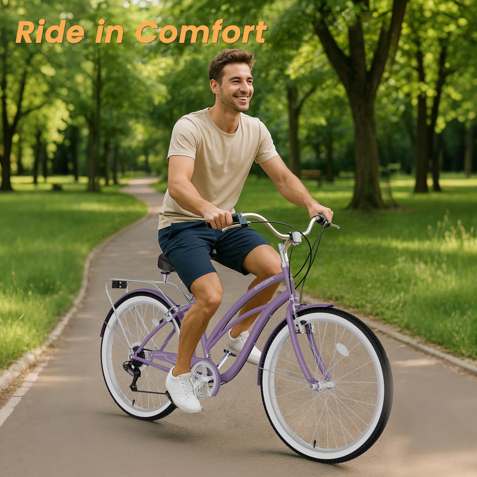 EOYOBIKE 24-Inch Beach Cruiser Bike - Adult Commuter Bicycle for Men & Women.
