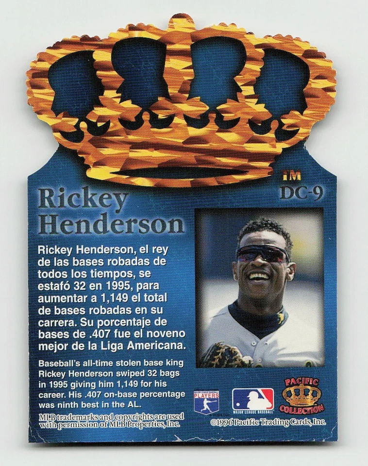 1996 Pacific Crown Collection #DC-9 Rickey Henderson BASEBALL Oakland Athletics - Image 2 of 2
