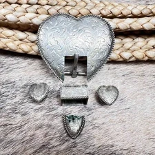 Vintage Alpaca Silver Heart Buckle Set w/ Conchos