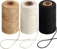 984 Ft Twine String, Natural Jute Twine, 2Mm White Cotton Rope, 10Ply Black Cott