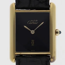 CARTIER 681006 Must tank SM WATCH black Gold Plated/SV QZ