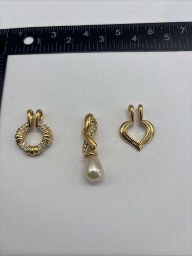 Vintage Nolan Miller Pendants Set Of 3 Gold Tone Faux Pearl Rhinestones