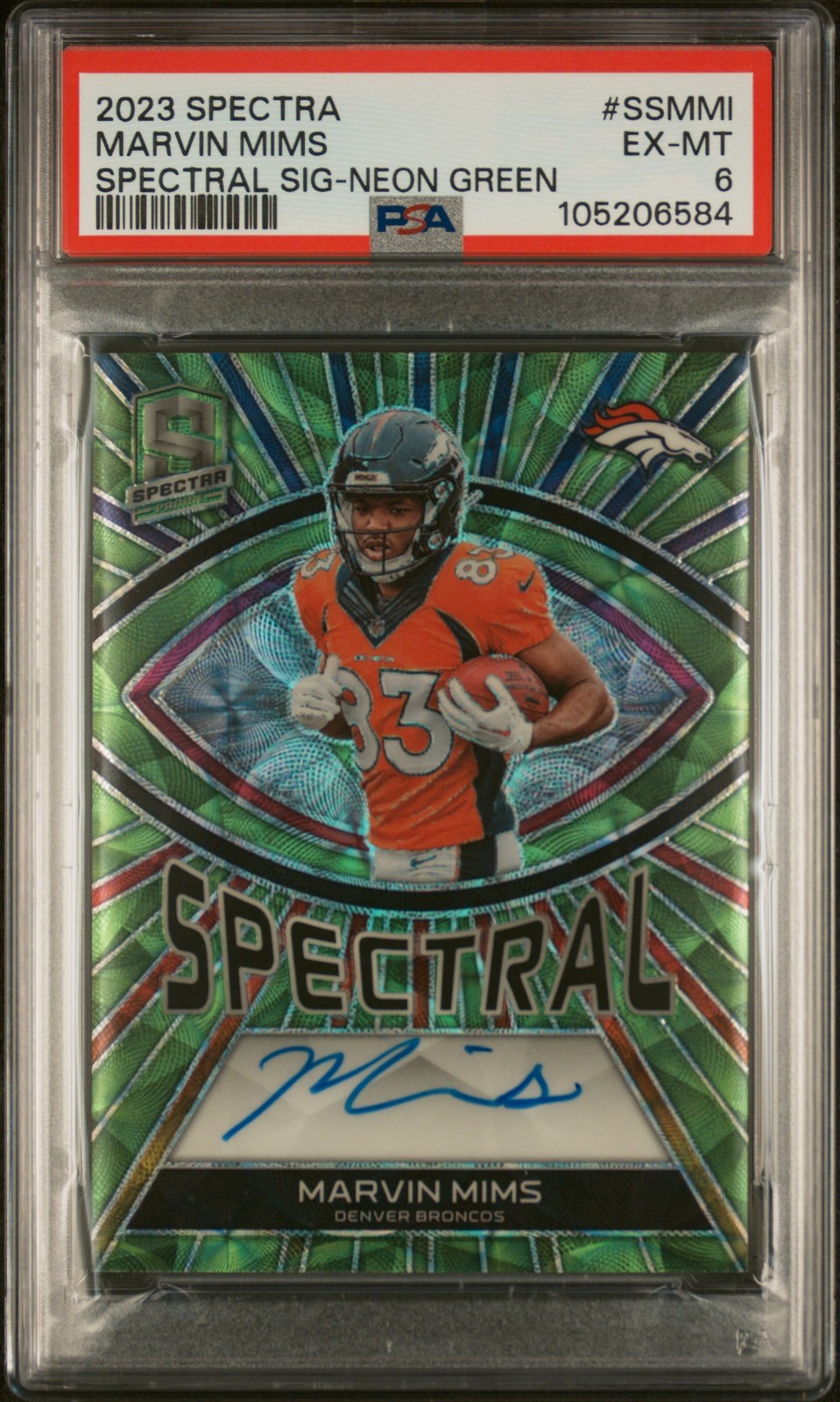 Marvin Mims Panini Spectra Spectral Signatures #SSMMI Neon Green