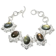 Labradorite Handmade Gemstone 925 Sterling Silver Jewelry Bracelet Size 7-8