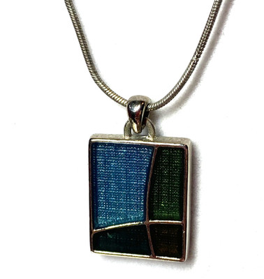 Lia Sophia  Sky Light  Blue Dark Blue Silver Square Pendant Chain Necklace 19''