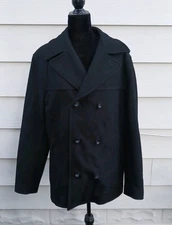 Chaps Men’s Double Breasted Peacoat Black Wool Blend Size Medium