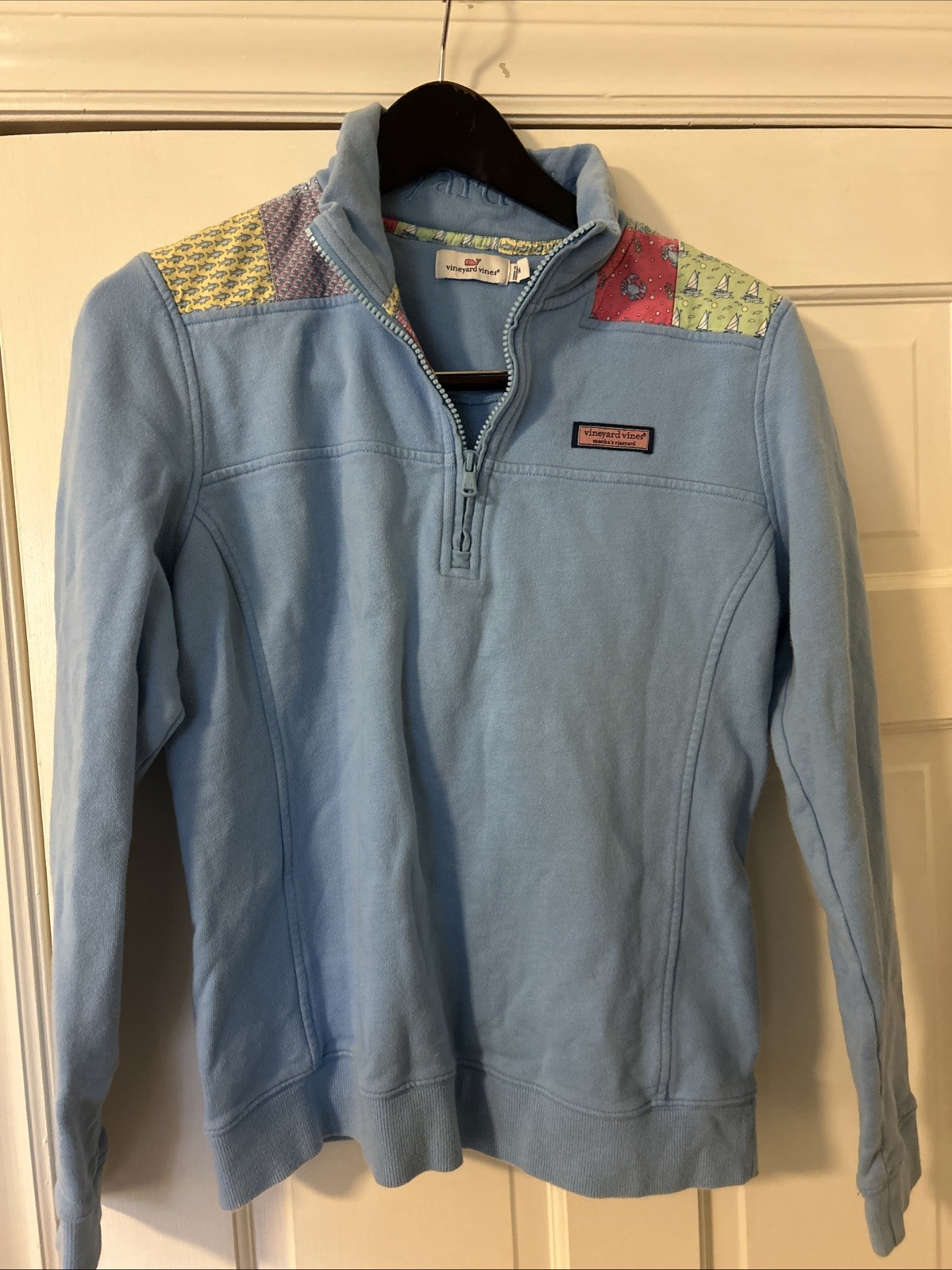 Vineyard Vines Blue Patchwork Shoulder Shirt 1/4 … - image 1
