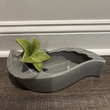 Vintage Mid Century Royal Haeger Pottery Planter Vase~ Gray w/ Green Lily