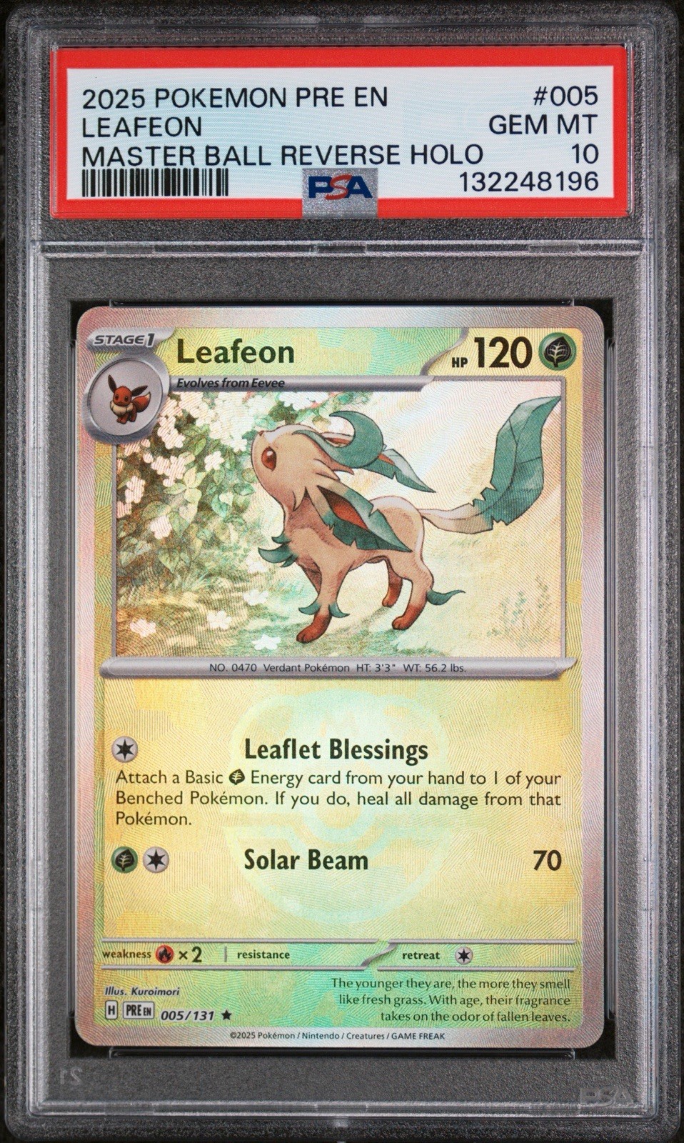 PSA 10 Leafeon Masterball Pattern 005/131 Prismatic Evolutions Reverse Holo