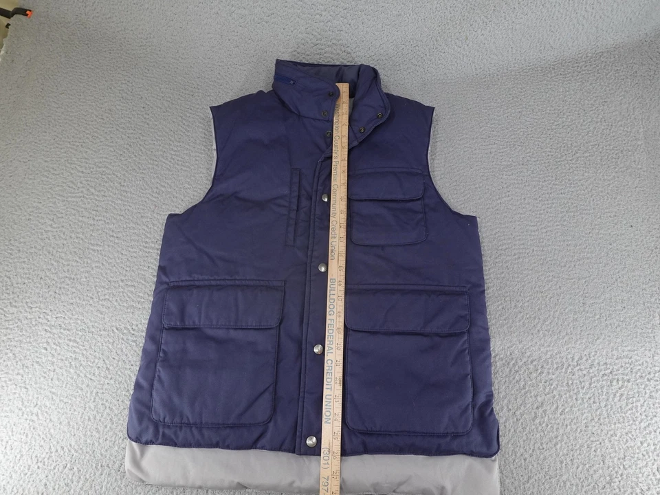 Vintage Fieldmaster Puffer Vest Mens Medium Tall Blue Insulated Hooded Hunting - Image 3 of 4