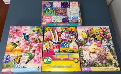 Springbok Set of 4 puzzles 500 pieces Complete Flowers Easter spring crayola