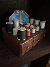 Wooden Sewing Box with Storage and Thread Holders