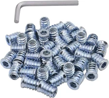 1/4-20 Hex Drive Threaded Inserts for Wood - 40 Pieces x 15mm, White 