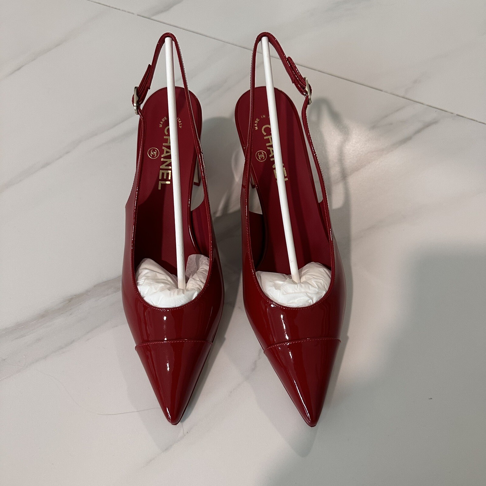 SOLD OUT Chanel Red Paten leather Heels Sz 9.5 image 2