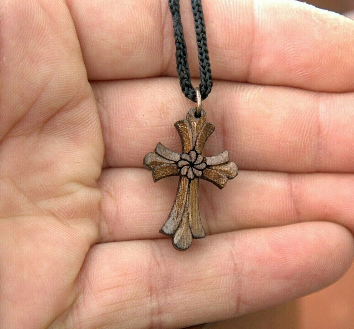 Small Wooden Cross Christianity Necklace Pendant Chain wood crucifix  Armenian