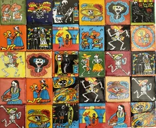 50 pcs TALAVERA TILES 2 x 2" mexican clay handmade folk art day of the dead