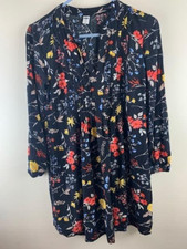 Old Navy Size XS Womens Tunic Dress V Neck Long Sleeve Knee Length Floral Black