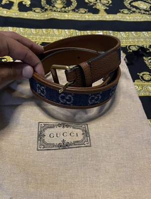NEW AUTH GUCCI WOMENS BROWN LEATHER & DENIM SQUARE BUCKLE  display picture 1