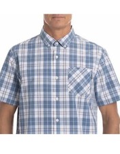 Hurley Men's Short Sleeve Woven Plaid Shirt, Blue/White Plaid