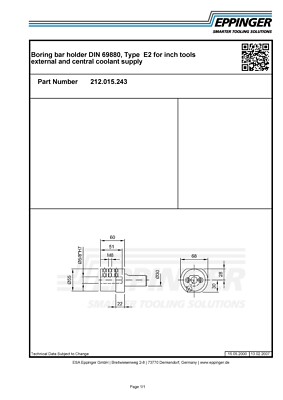 VDI30, Boring bar holder DIN 69880, Type E2 for inch tools, 5/8'', 212.015.243