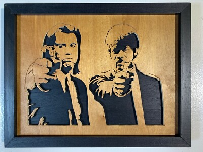 Detailed Pulp Fiction Travolta Jackson Scroll Wood Art Ready To Hang Handmade