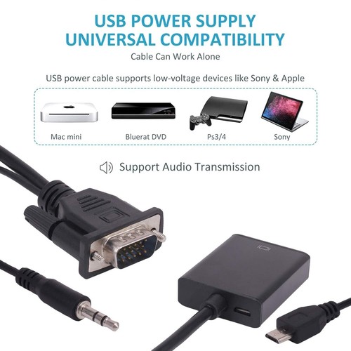 VGA To HDMI Adapter Cable Male to Female Audio Video Converter For Computer - Picture 5 of 5