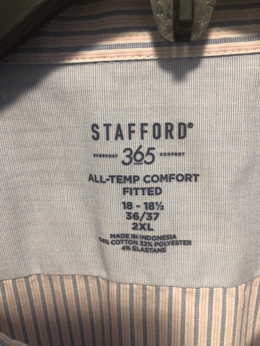 Stafford 365 Pink/Blue/White striped shirt 18/18.5 36/37 2XL Fitted #397 - Picture 3 of 3