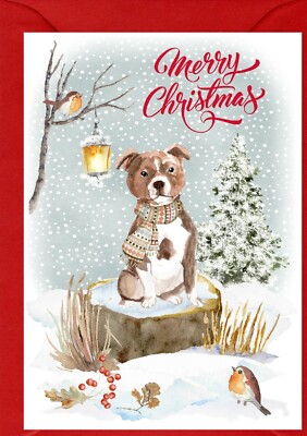 Staffordshire Bullterrier A6 (4''x 6'') Weihnachtskarte (innen leer) - Sternenabdruck