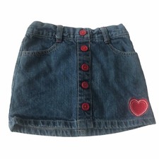 Gymboree Girls 4 jean skirt heart applique Red buttons Elastic Waist Back 2123