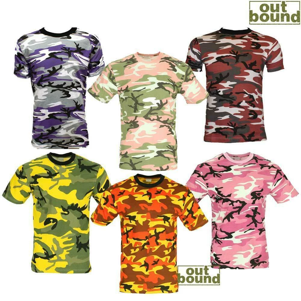 US Army Combat T Shirt Military Style Short Red Orange Yellow Pink Purple Camo