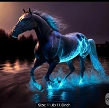 5d Diamond Art Black Horse With Blue Lightning 30cmx30cm