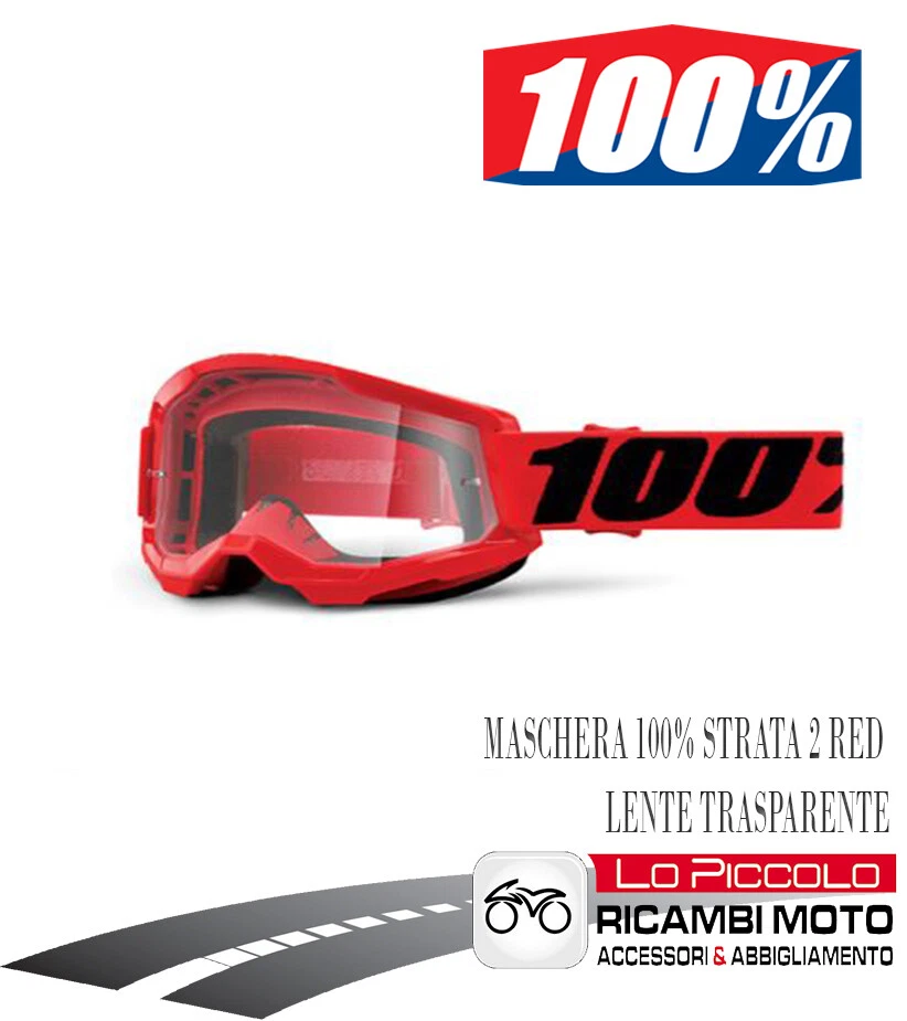 MASCHERA CROSS ENDURO OCCHIALI 100% STRATA 2 RED LENTE TRASPARENTE