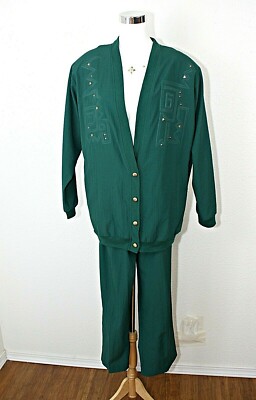 VTG G.W. + DIVISION OF GRAFF 3 Pc 80s SET Jacket Top Pants Green Cream Sz. 34