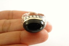 Oval Black Onyx Ornate Dot Edged 925 Sterling Silver Ring 6.25 7.5 8 9