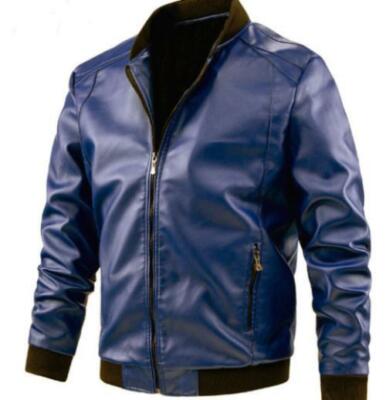 Men's Eco Leather Coat Motor Jacket Casual Slim Fit Warm Stand