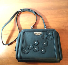Simply Vera Vera Wang Black Adjustable Crossbody Faux Leather Handbag 3D Flowers