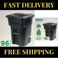 96 Gallon Black Rolling Outdoor Garbage Trash Can With Wheels And Lid, Plastic